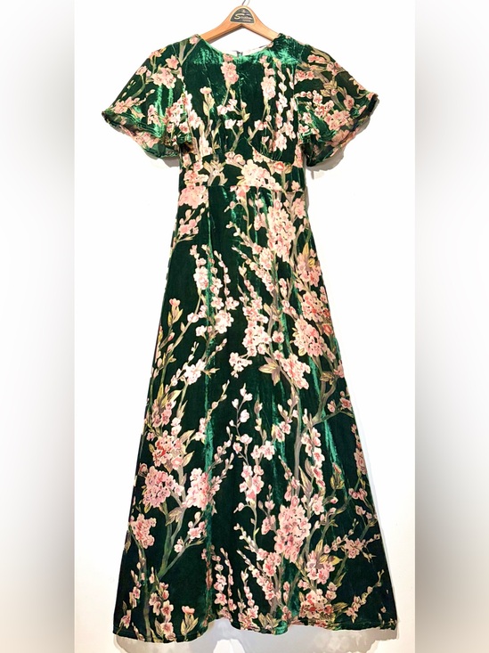 Modcloth Dresses & Skirts - •Modcloth• Metallic Emerald Velvet Maxi Dress with Pink Floral